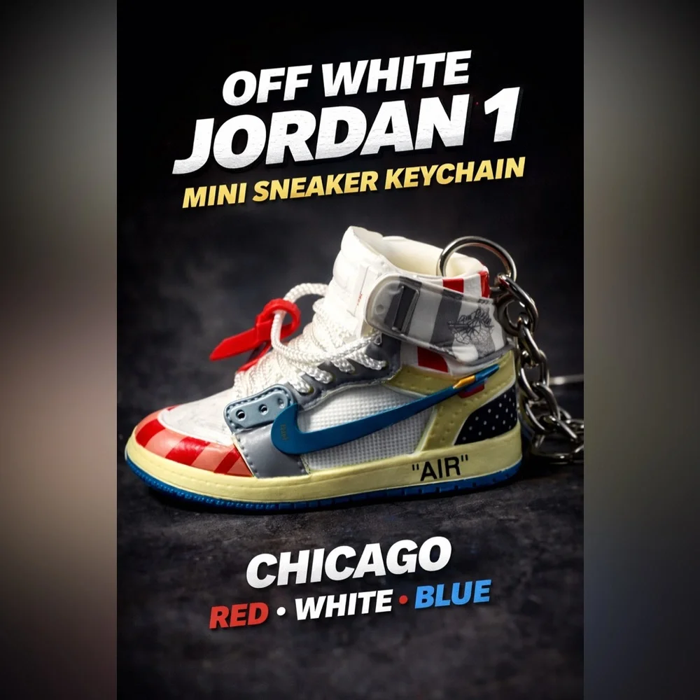 3D Mini Sneaker Keychain‎ Red White Blue high top trinket novelty
